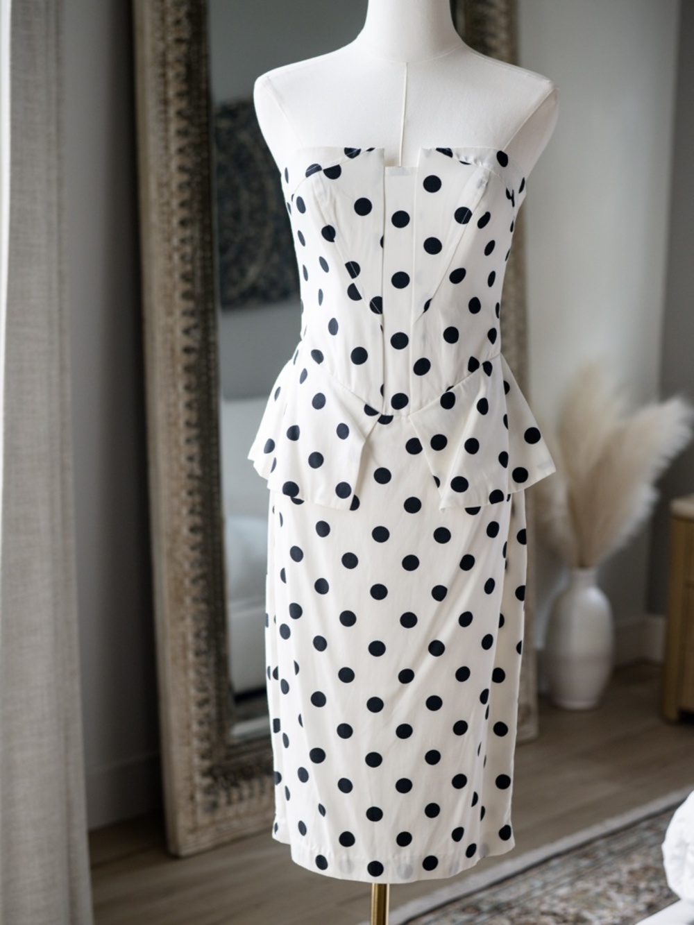 Bardot Suri Sheath Peplum Dress - Polka dots strapless - Size Small/US 6